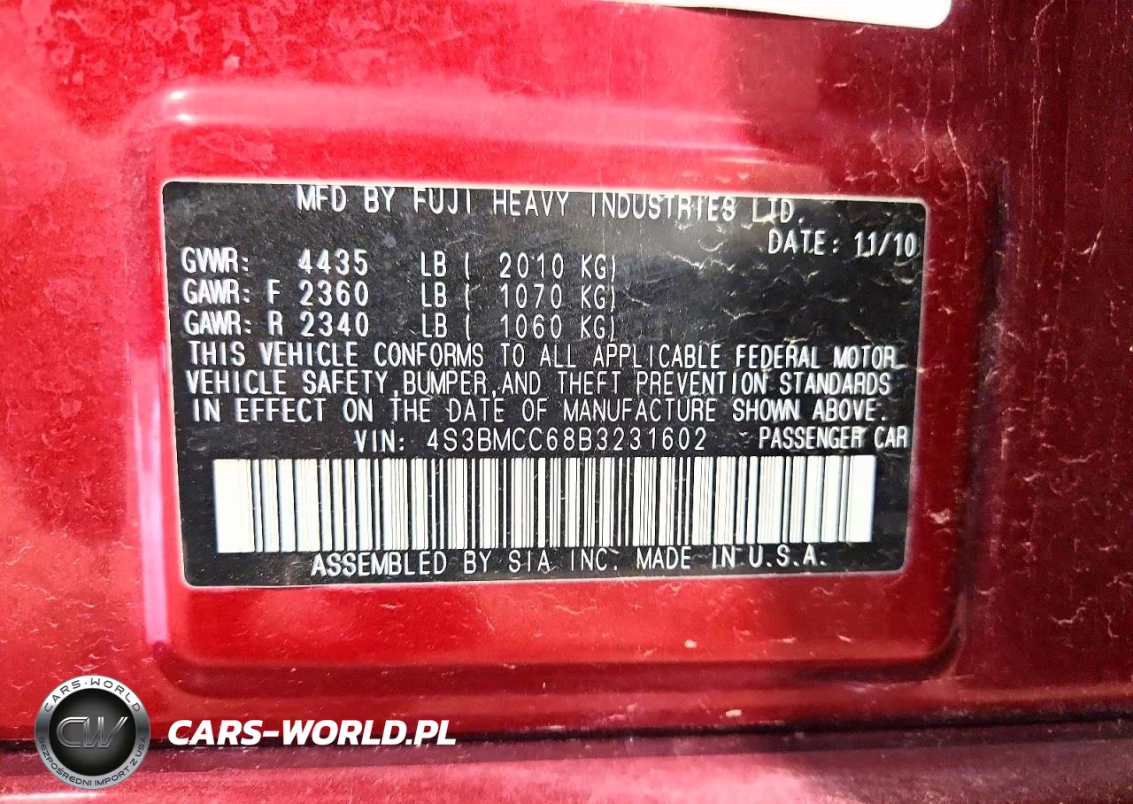 2011 Subaru Legacy 2.5I Premium VIN:4S3BMCC68B3231602 - 12