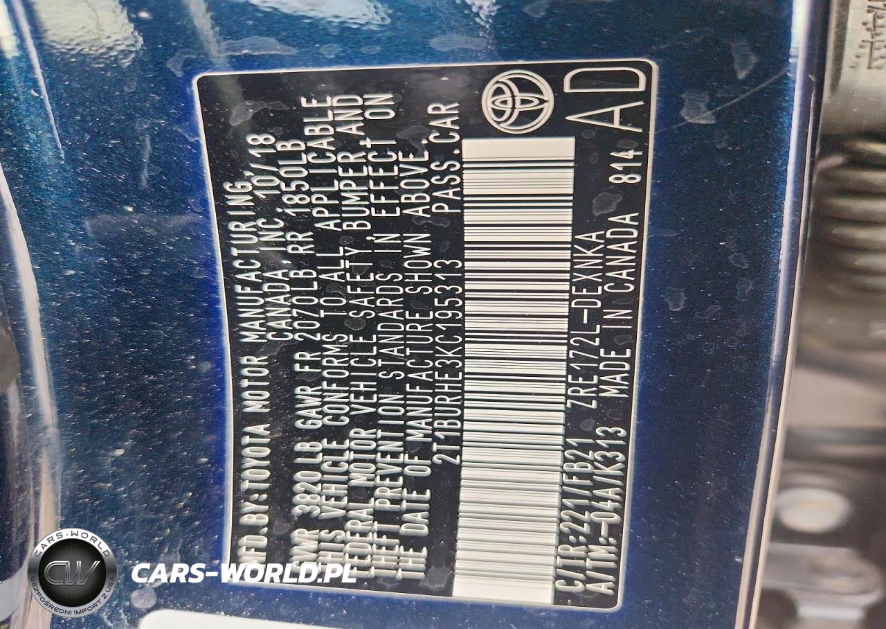2019 Toyota Corolla Le VIN:2T1BURHE3KC195313 - 12