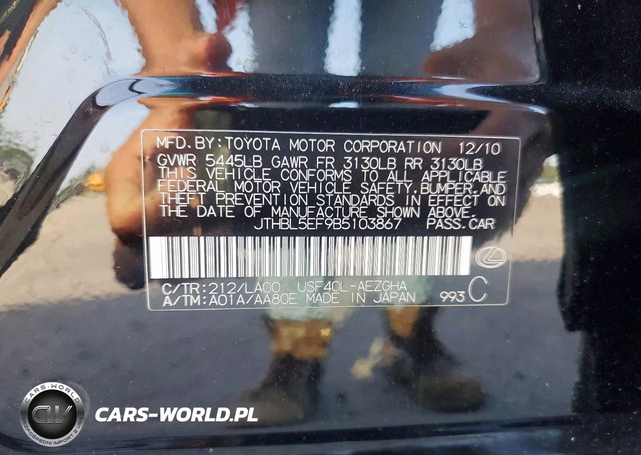 2011 Lexus Ls 460 VIN:JTHBL5EF9B5103867 - 12