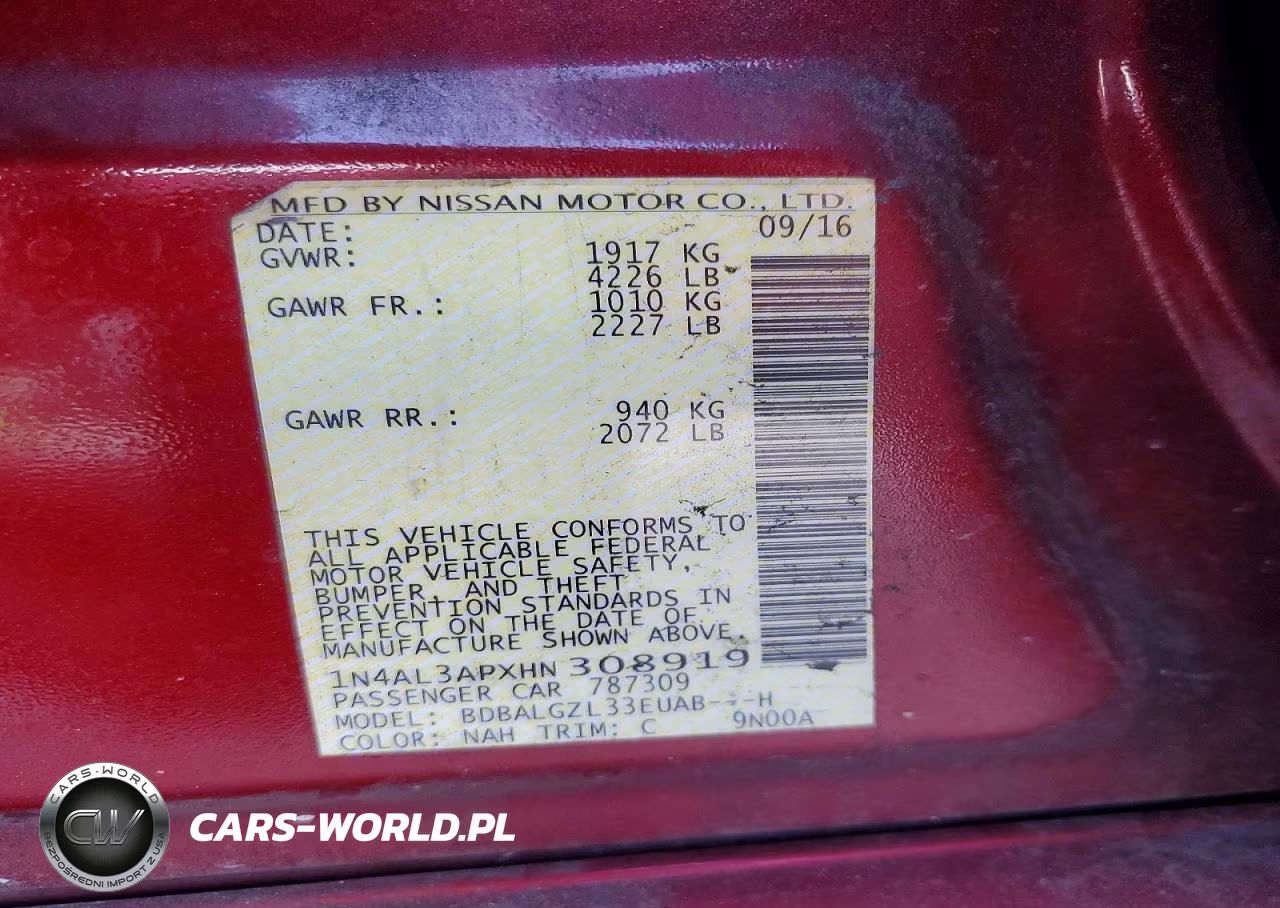 2017 Nissan Altima 2.5 S VIN:1N4AL3APXHN308919 - 12
