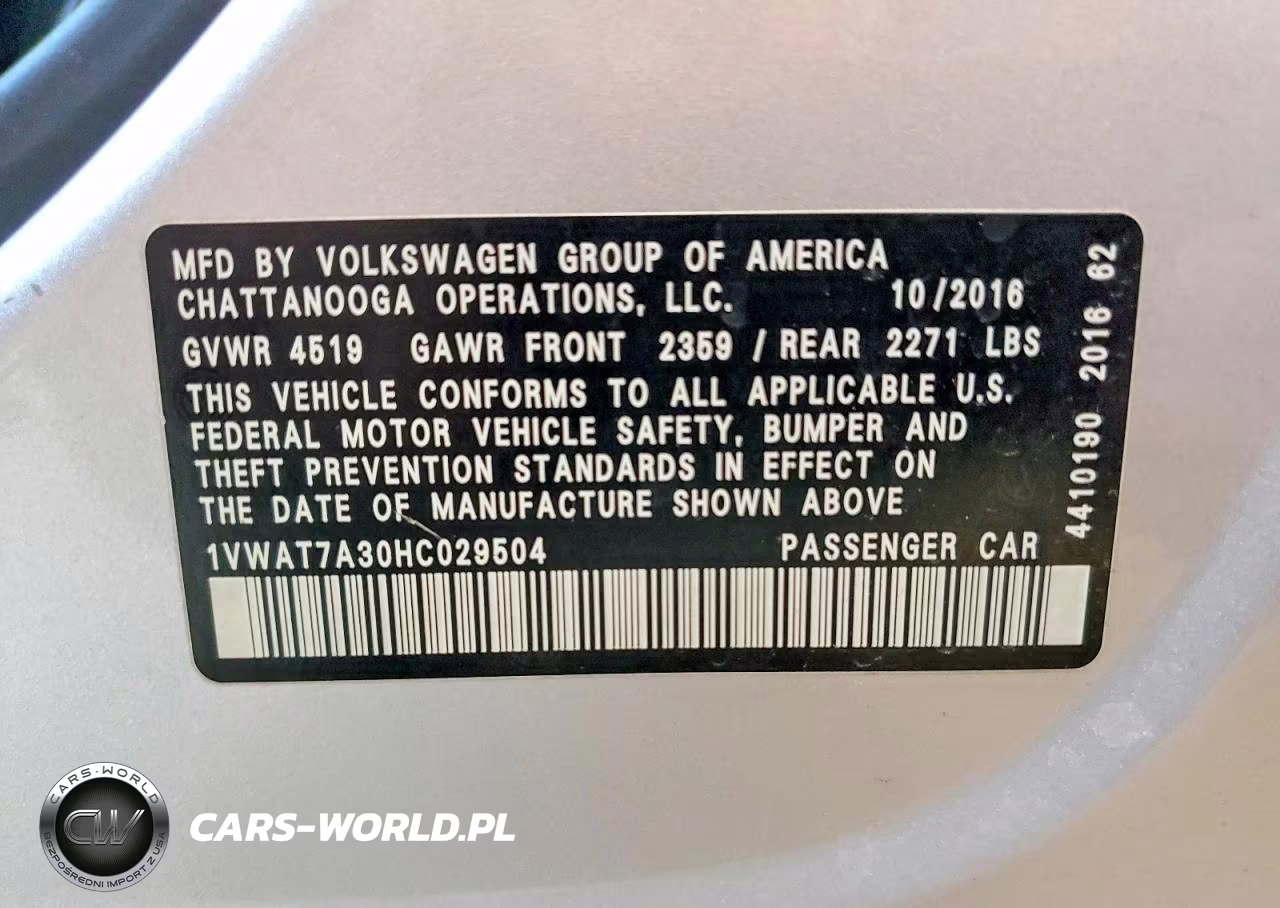 2017 Volkswagen Passat S VIN:1VWAT7A30HC029504 - 12