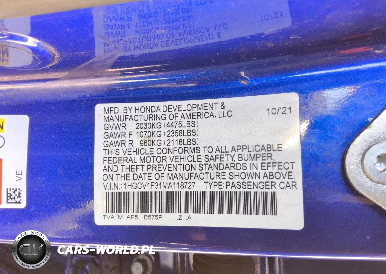 2021 Honda Accord Sport VIN:1HGCV1F31MA118727 - 12
