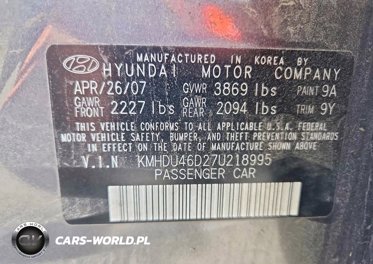 2007 Hyundai Elantra Gls VIN:KMHDU46D27U218995 - 12