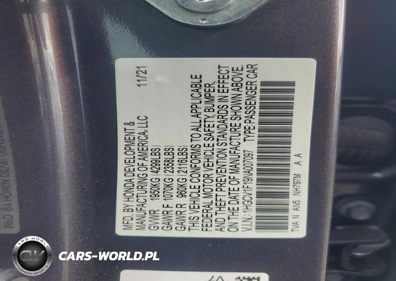 2022 Honda Accord Lx VIN:1HGCV1F19NA007097 - 13