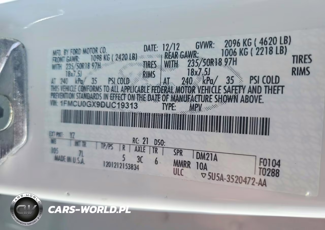 2013 Ford Escape Se VIN:1FMCU0GX9DUC19313 - 12