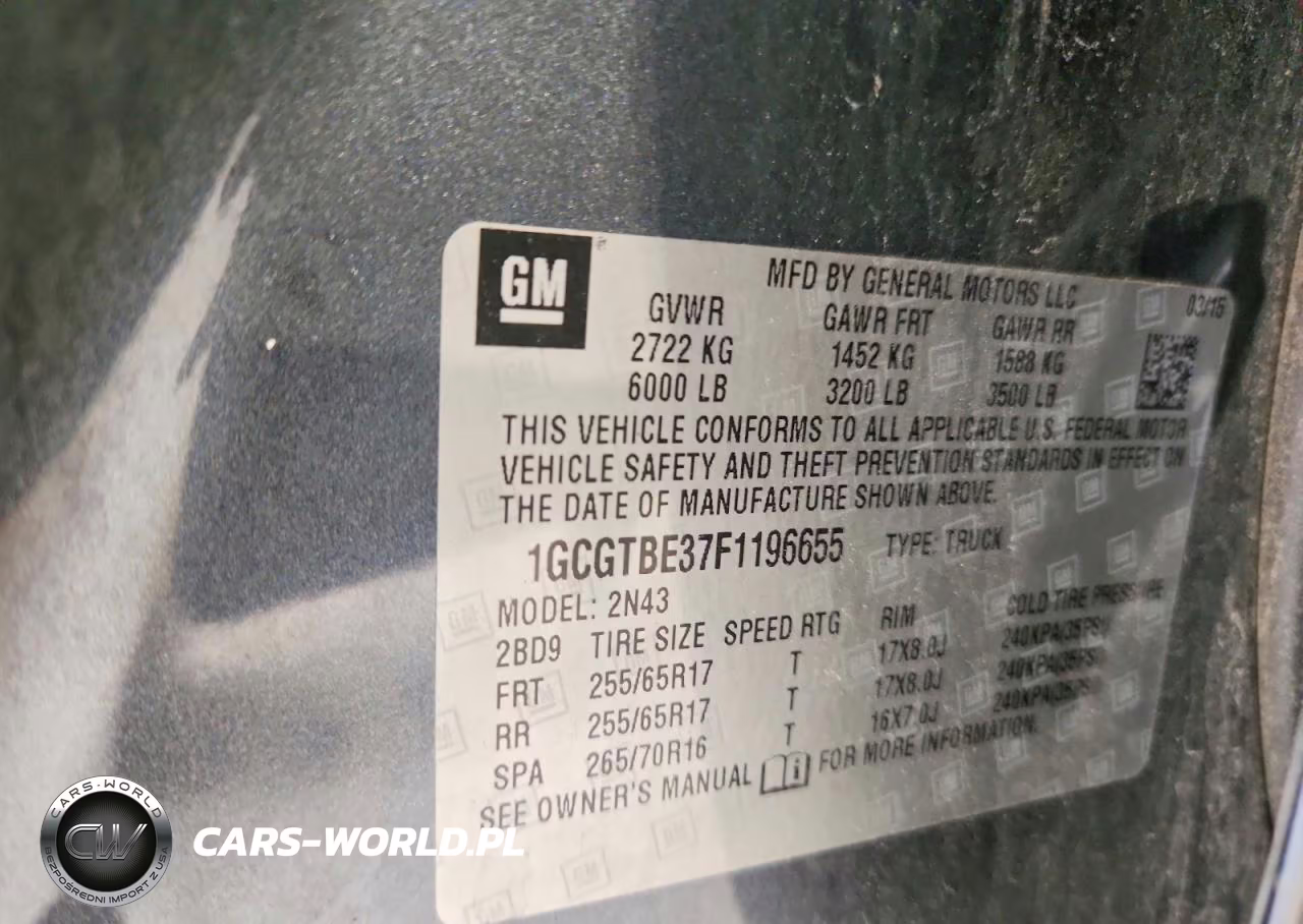 2015 Chevrolet Colorado Lt VIN:1GCGTBE37F1196655 - 12
