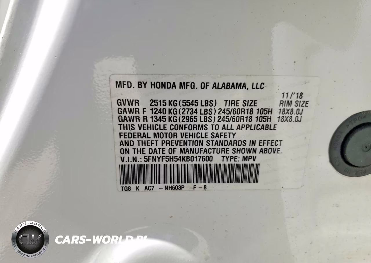 2019 Honda Pilot Exl VIN:5FNYF5H54KB017600 - 13
