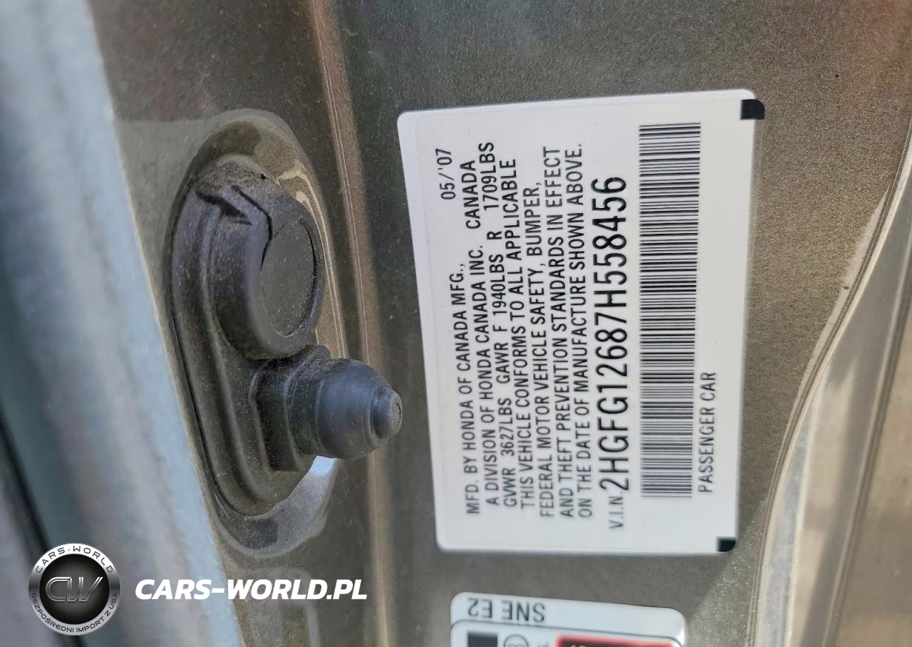 2007 Honda Civic Lx VIN:2HGFG12687H558456 - 12