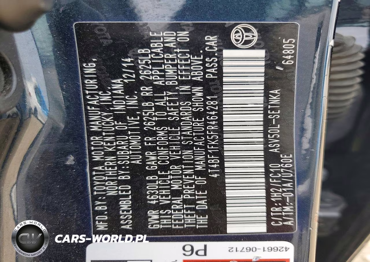 2015 Toyota Camry Le VIN:4T4BF1FK5FR464281 - 12