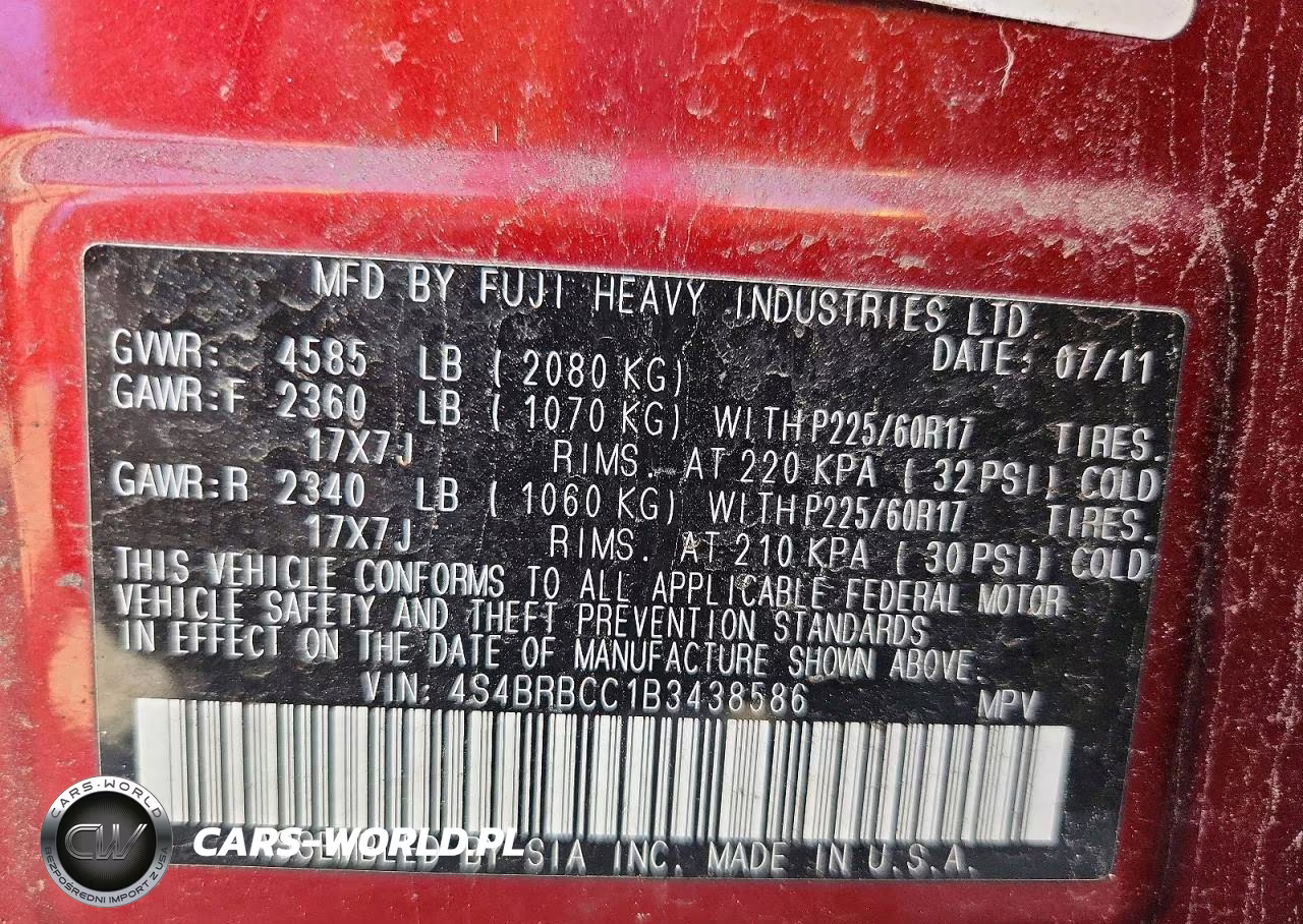 2011 Subaru Outback 2.5I Premium VIN:4S4BRBCC1B3438586 - 12
