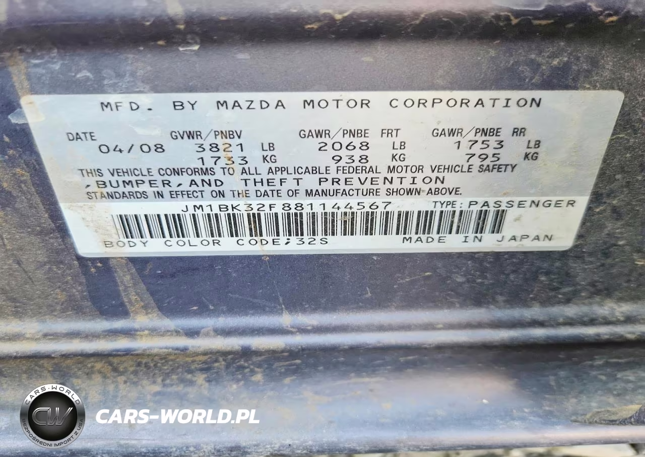 2008 Mazda 3 I VIN:JM1BK32F881144567 - 12