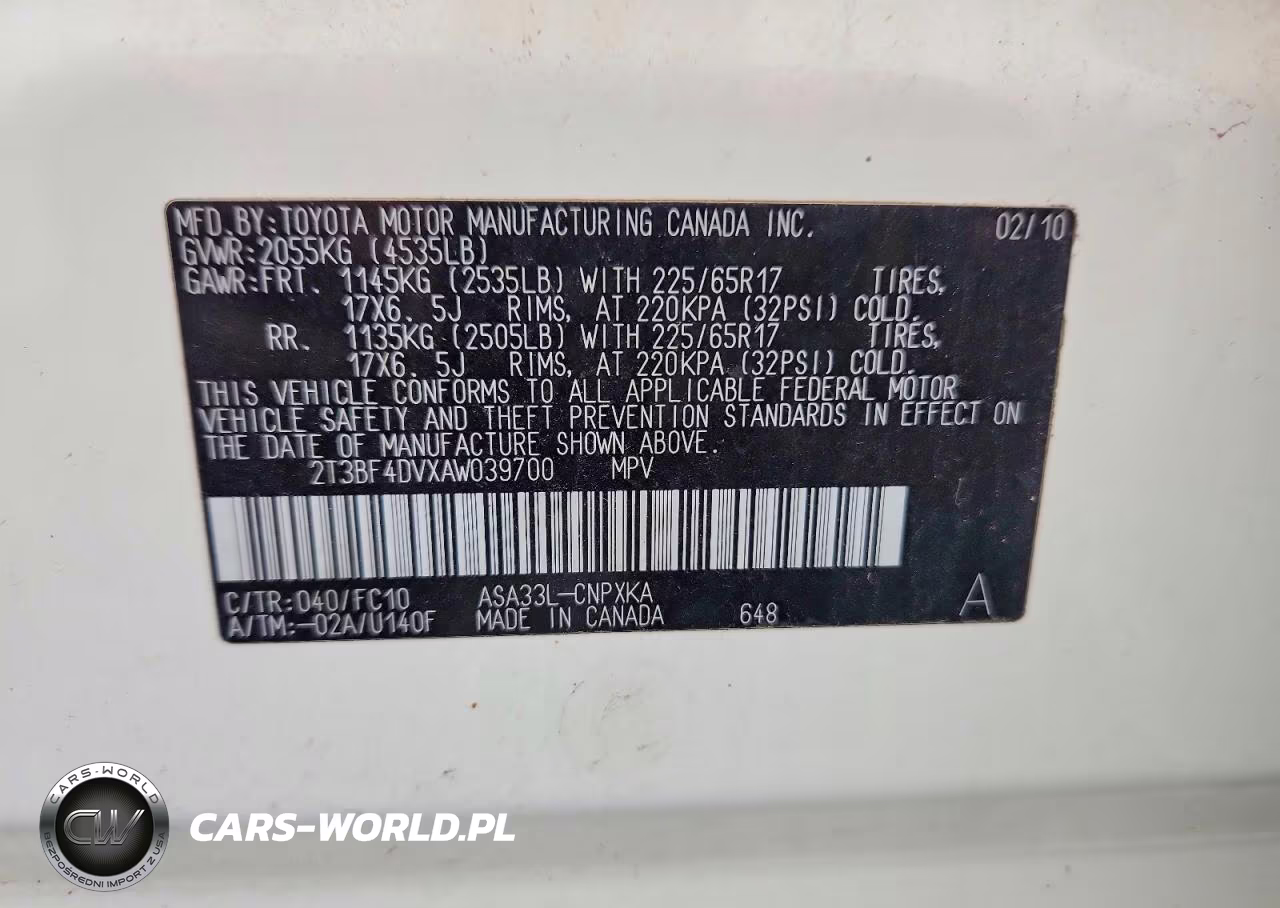 2010 Toyota Rav4 Base VIN:2T3BF4DVXAW039700 - 12