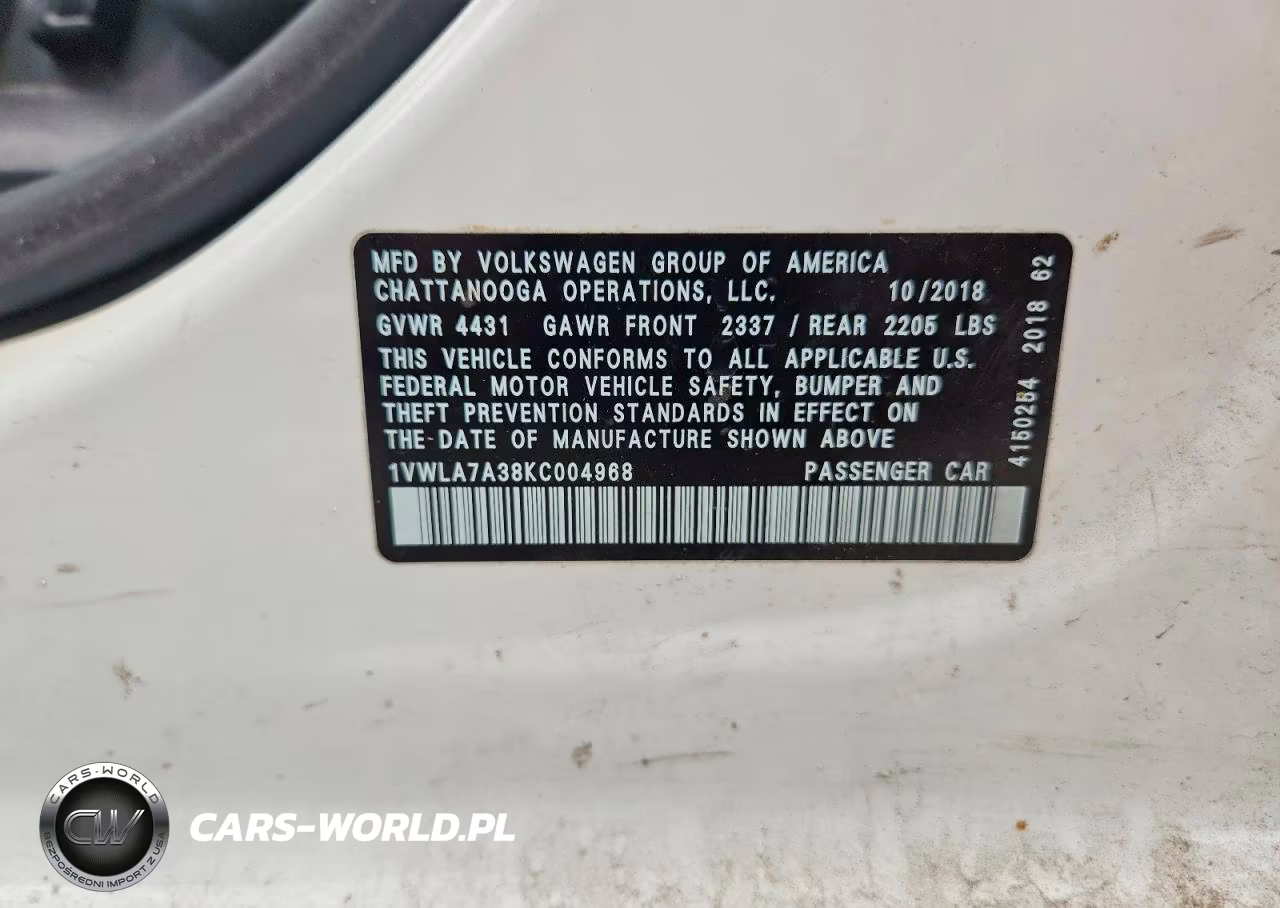 2019 Volkswagen Passat Wolfsburg VIN:1VWLA7A38KC004968 - 12