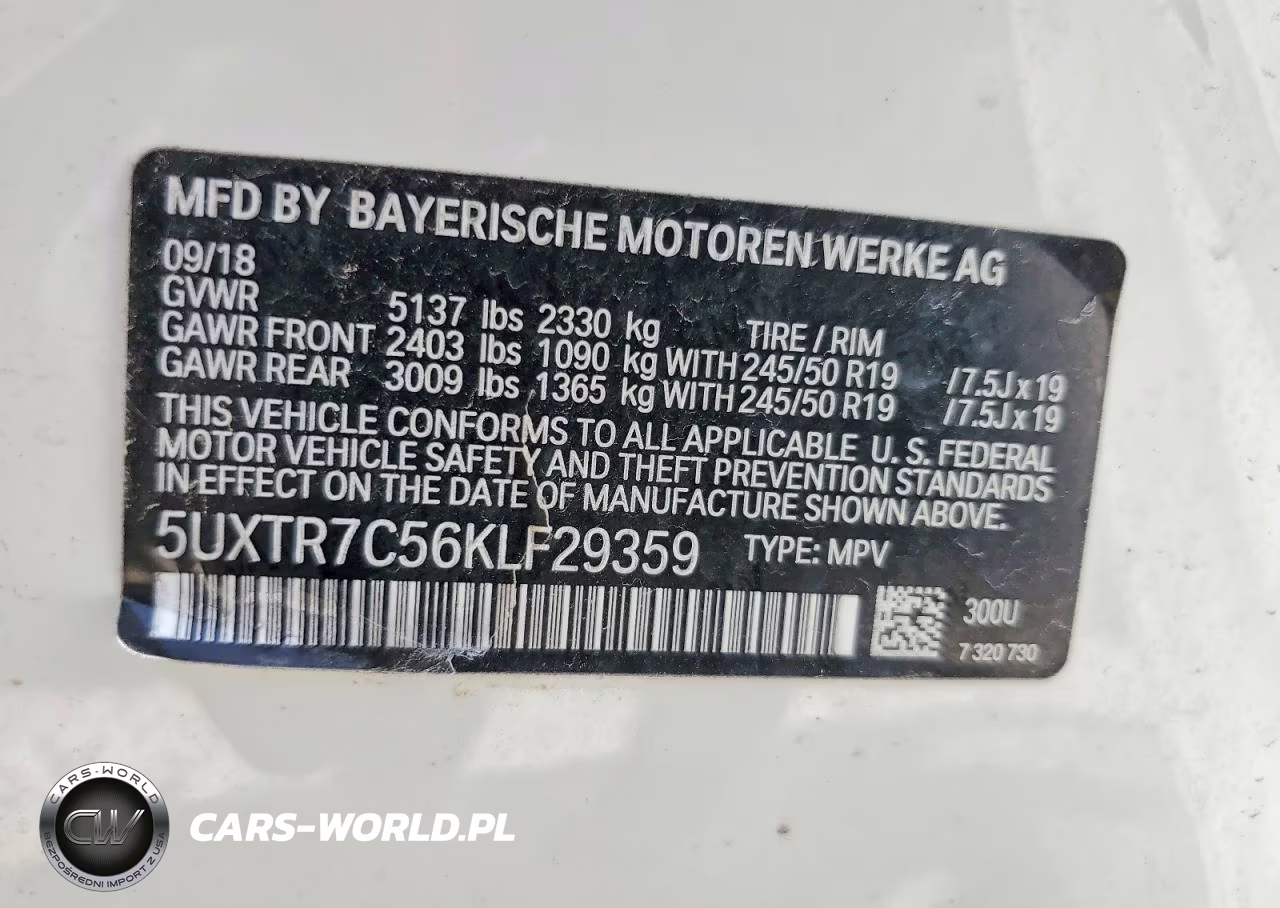 2019 BMW X3 Sdrive30I VIN:5UXTR7C56KLF29359 - 12