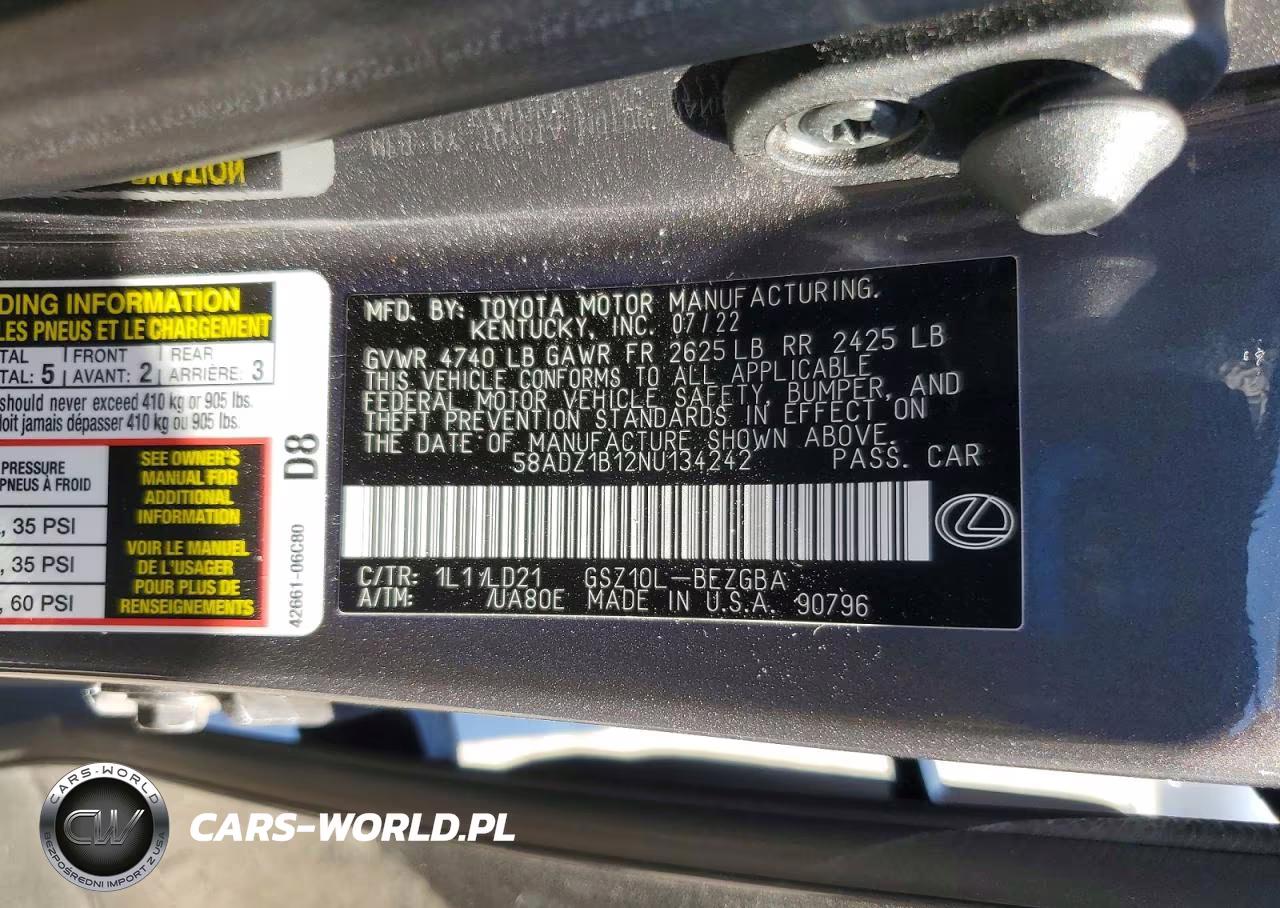 2022 Lexus Es 350 Base VIN:58ADZ1B12NU134242 - 12