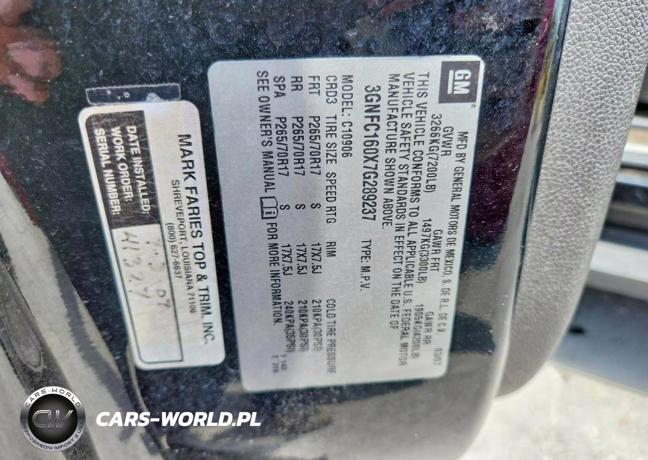 2007 Chevrolet Suburban C1500 VIN:3GNFC160X7G289237 - 13