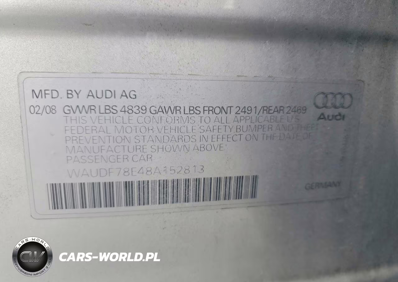 2008 Audi A4 2.0T Quattro VIN:WAUDF78E48A152813 - 12