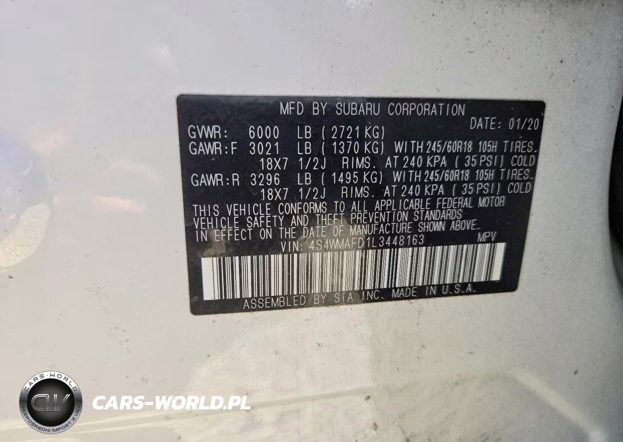2020 Subaru Ascent Premium VIN:4S4WMAFD1L3448163 - 13