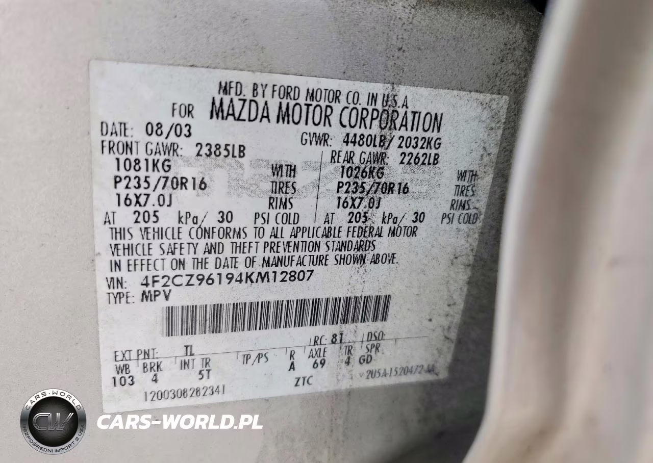 2004 Mazda Tribute Es VIN:4F2CZ96194KM12807 - 13