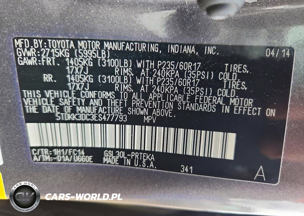2014 Toyota Sienna Le VIN:5TDKK3DC3ES477793 - 14