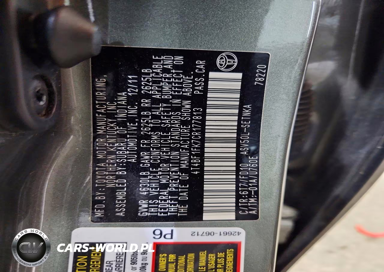 2012 Toyota Camry Le VIN:4T4BF1FK7CR177813 - 12