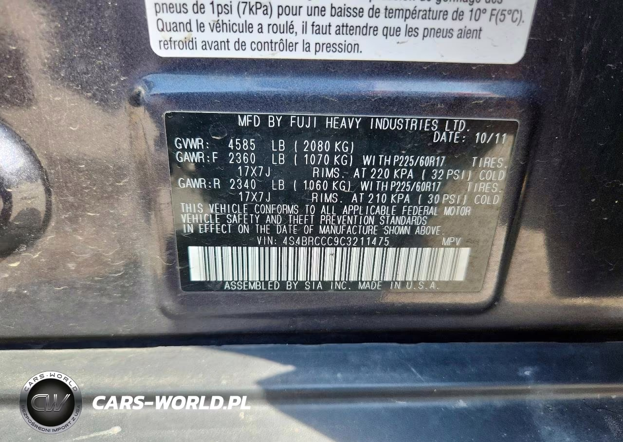 2012 Subaru Outback 2.5I Premium VIN:4S4BRCCC9C3211475 - 13