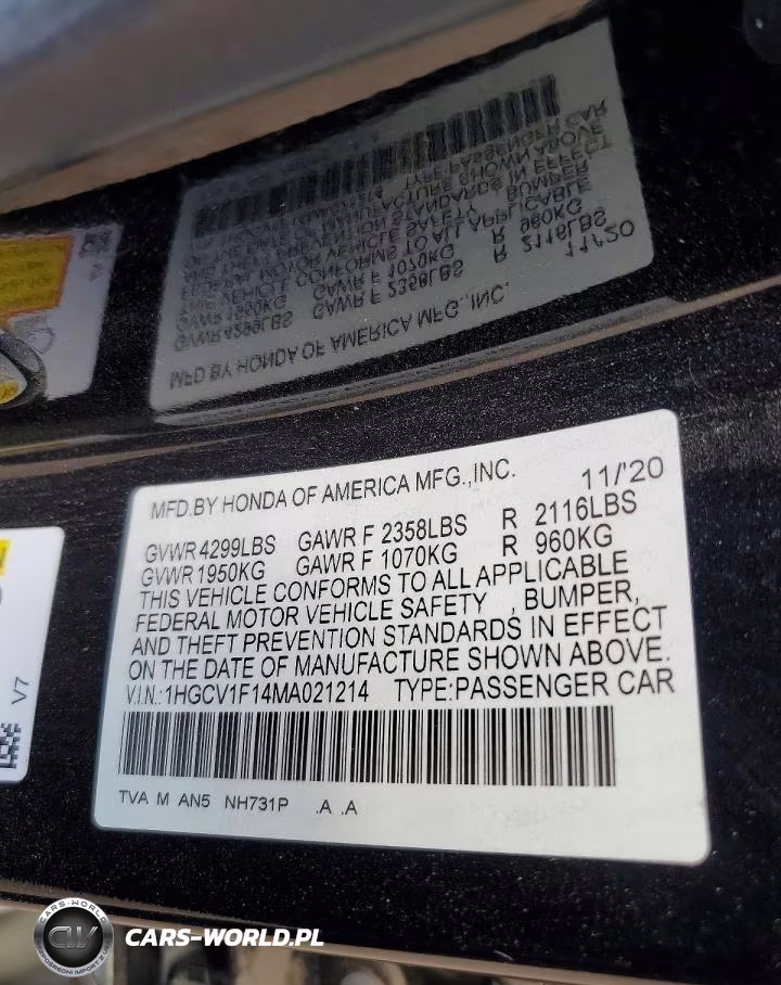 2021 Honda Accord Lx VIN:1HGCV1F14MA021214 - 12