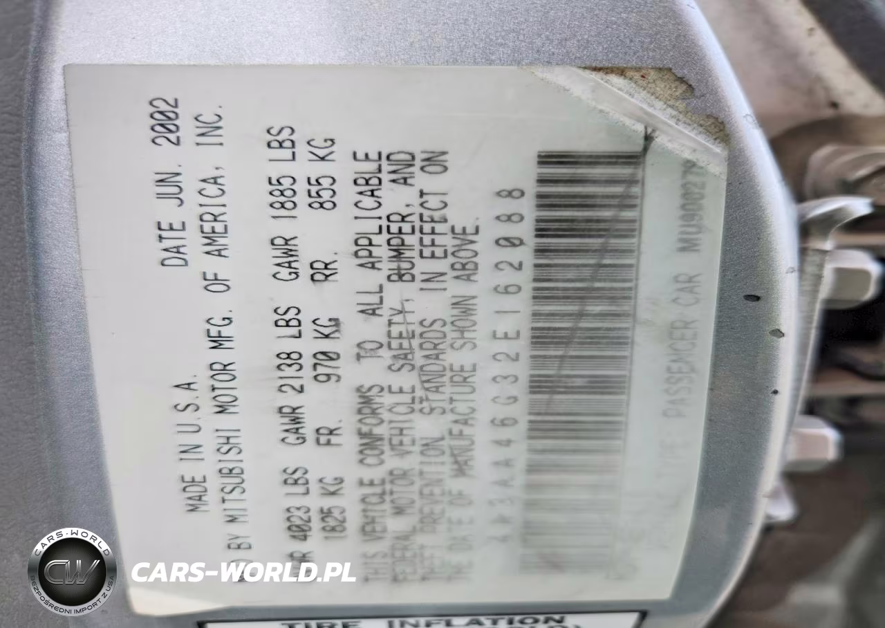 2002 Mitsubishi Galant Es VIN:4A3AA46G32E162088 - 12