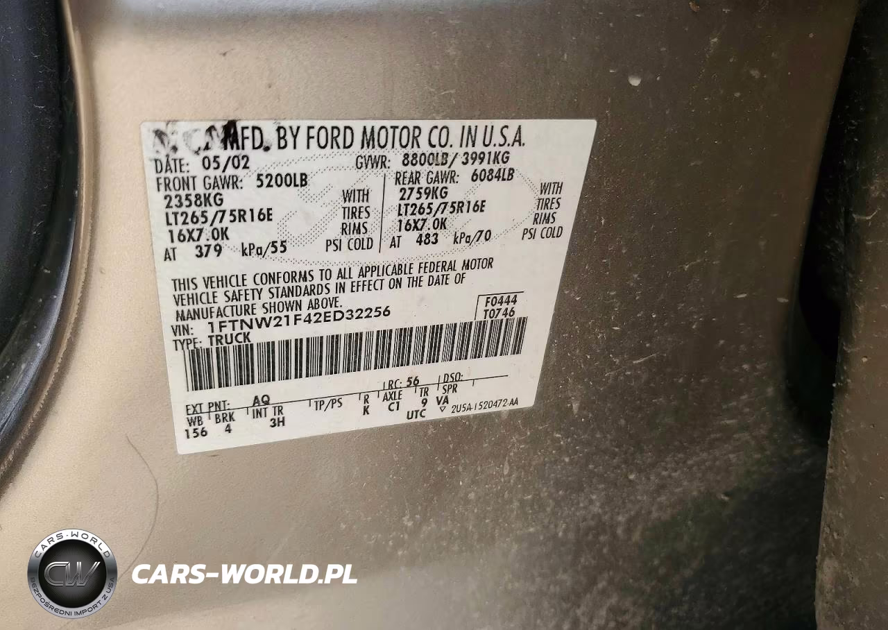 2002 Ford F250 Super Duty VIN:1FTNW21F42ED32256 - 12