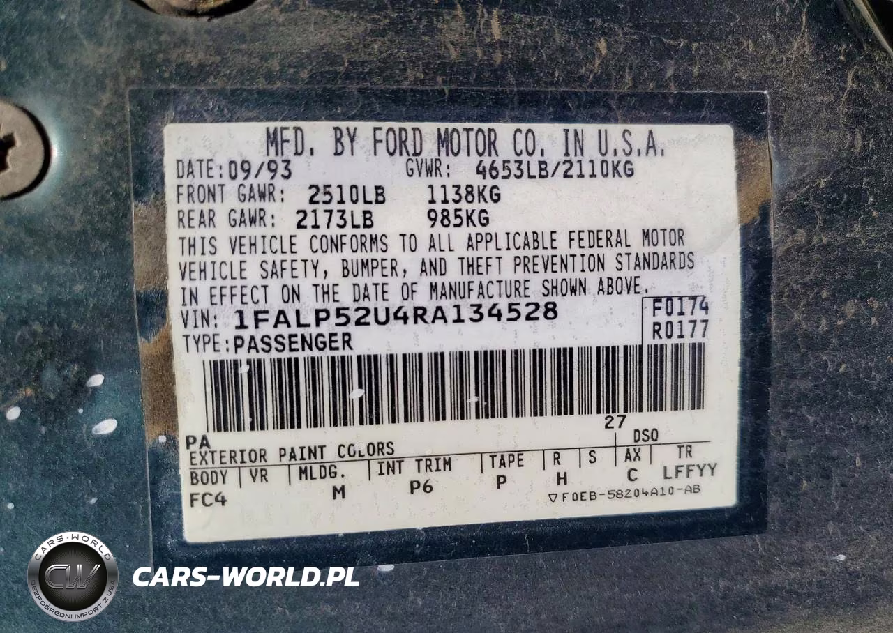 1994 Ford Taurus Gl VIN:1FALP52U4RA134528 - 12