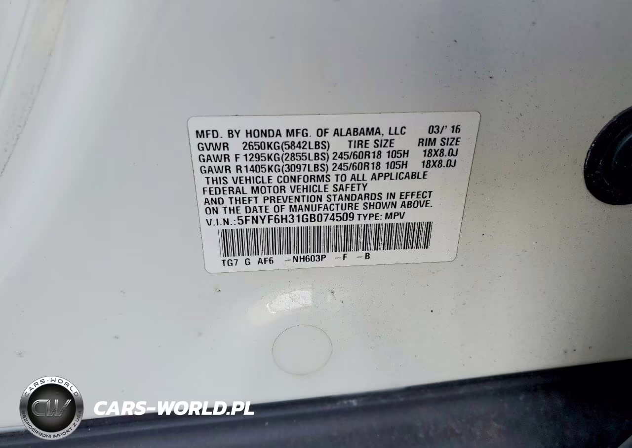 2016 Honda Pilot Ex VIN:5FNYF6H31GB074509 - 14