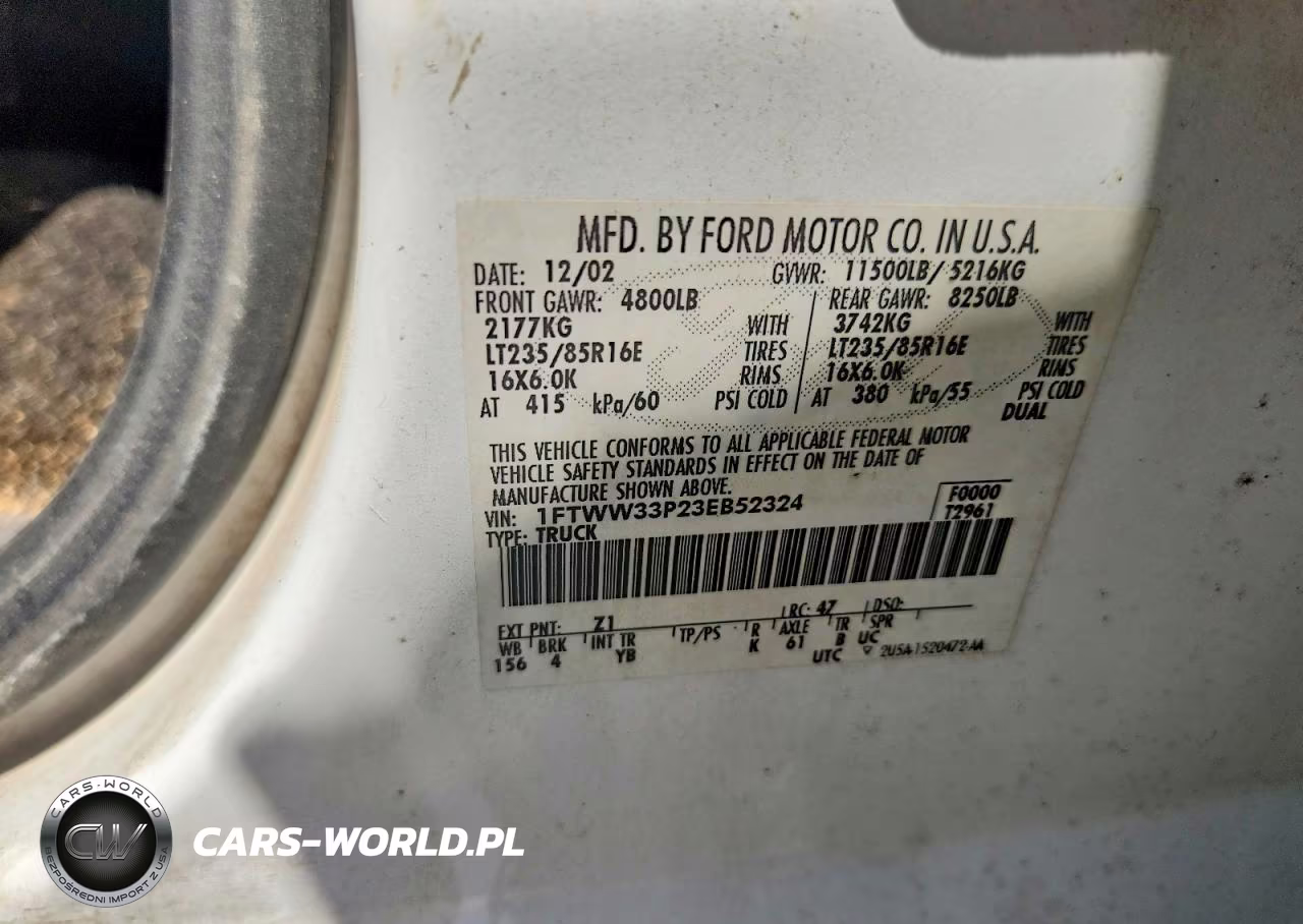 2003 Ford F350 Super Duty VIN:1FTWW33P23EB52324 - 12