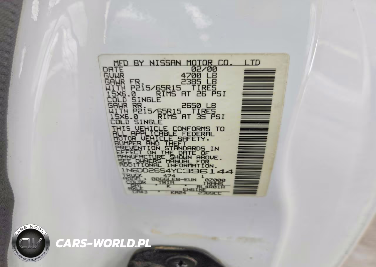 2000 Nissan Frontier Xe VIN:1N6DD26S4YC396144 - 12