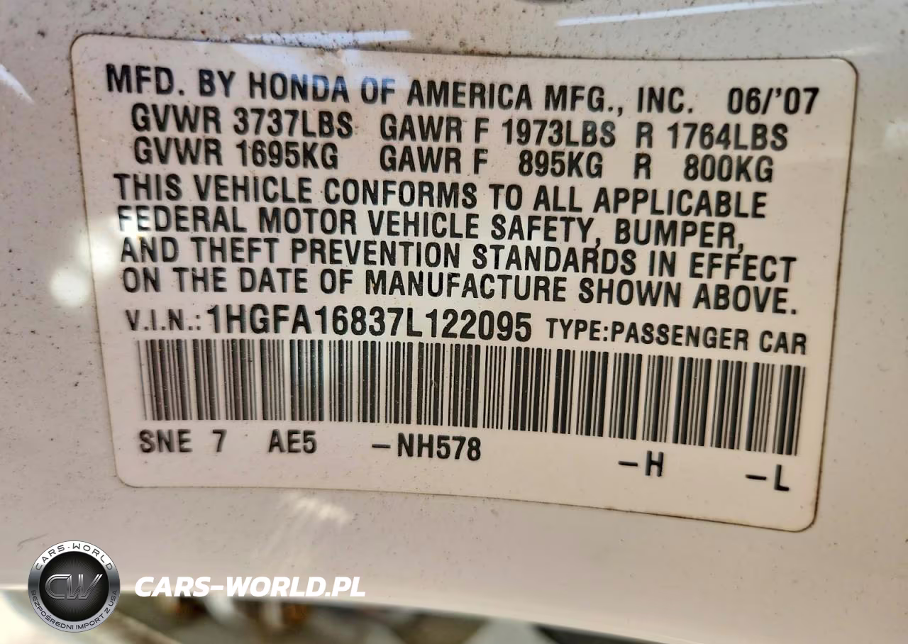 2007 Honda Civic Ex VIN:1HGFA16837L122095 - 12