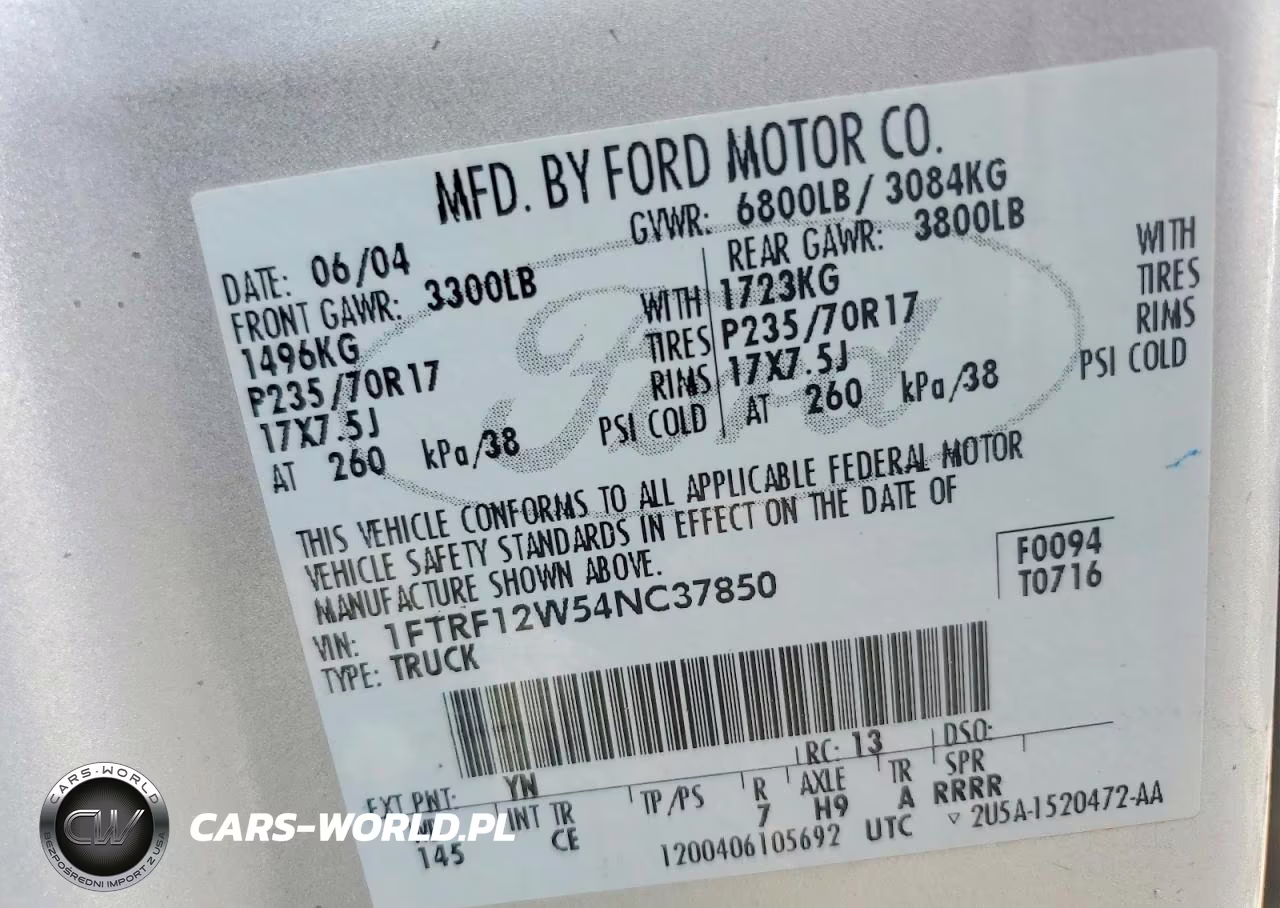 2004 Ford F150 VIN:1FTRF12W54NC37850 - 12