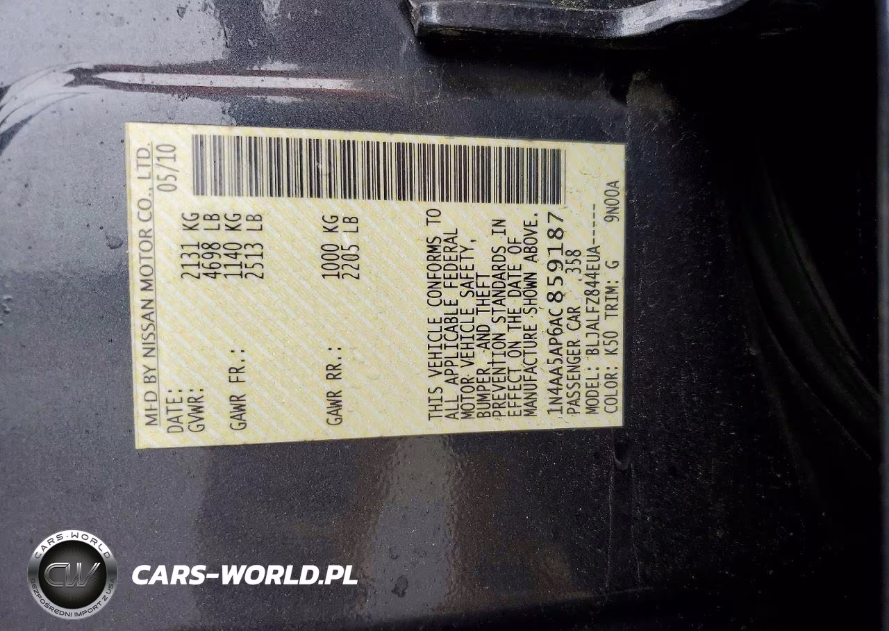 2010 Nissan Maxima 3.5 S VIN:1N4AA5AP6AC859187 - 12
