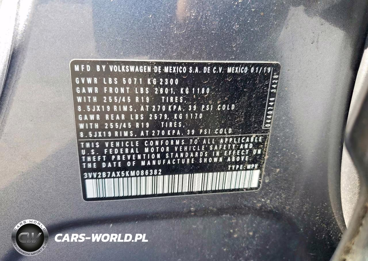 2019 Volkswagen Tiguan Se VIN:3VV2B7AX5KM086382 - 12