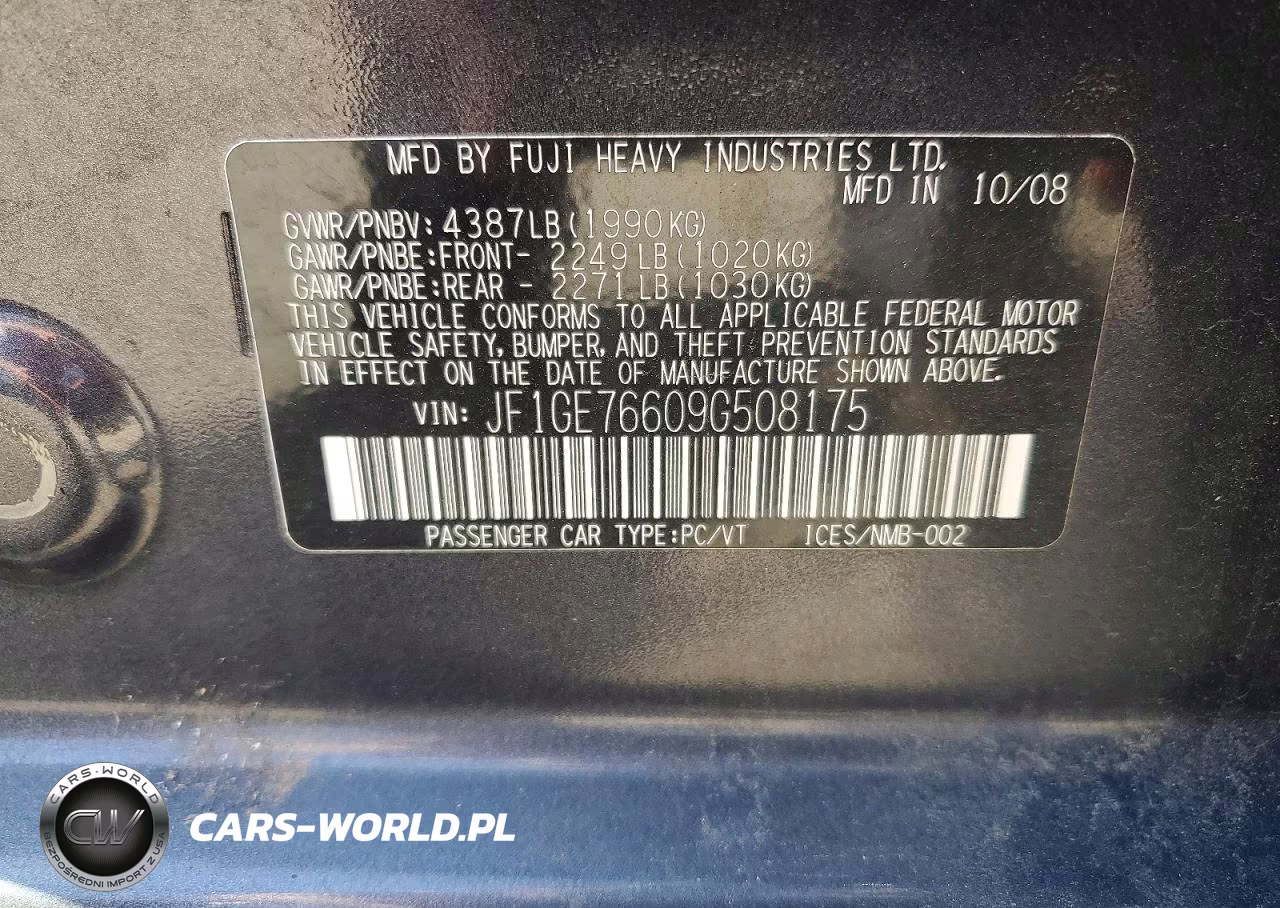 2009 Subaru Impreza 4D 4Wd VIN:JF1GE76609G508175 - 12