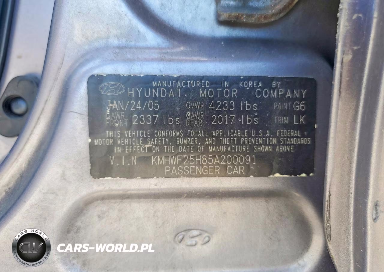 2005 Hyundai Sonata Gl VIN:KMHWF25H85A200091 - 12