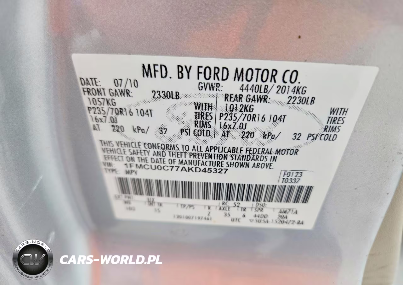 2010 Ford Escape Xls VIN:1FMCU0C77AKD45327 - 12