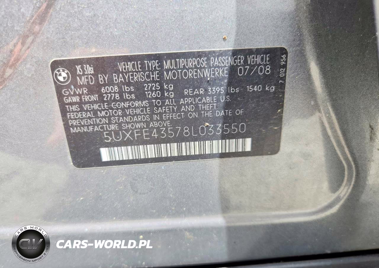 2008 BMW X5 3.0I VIN:5UXFE43578L033550 - 13