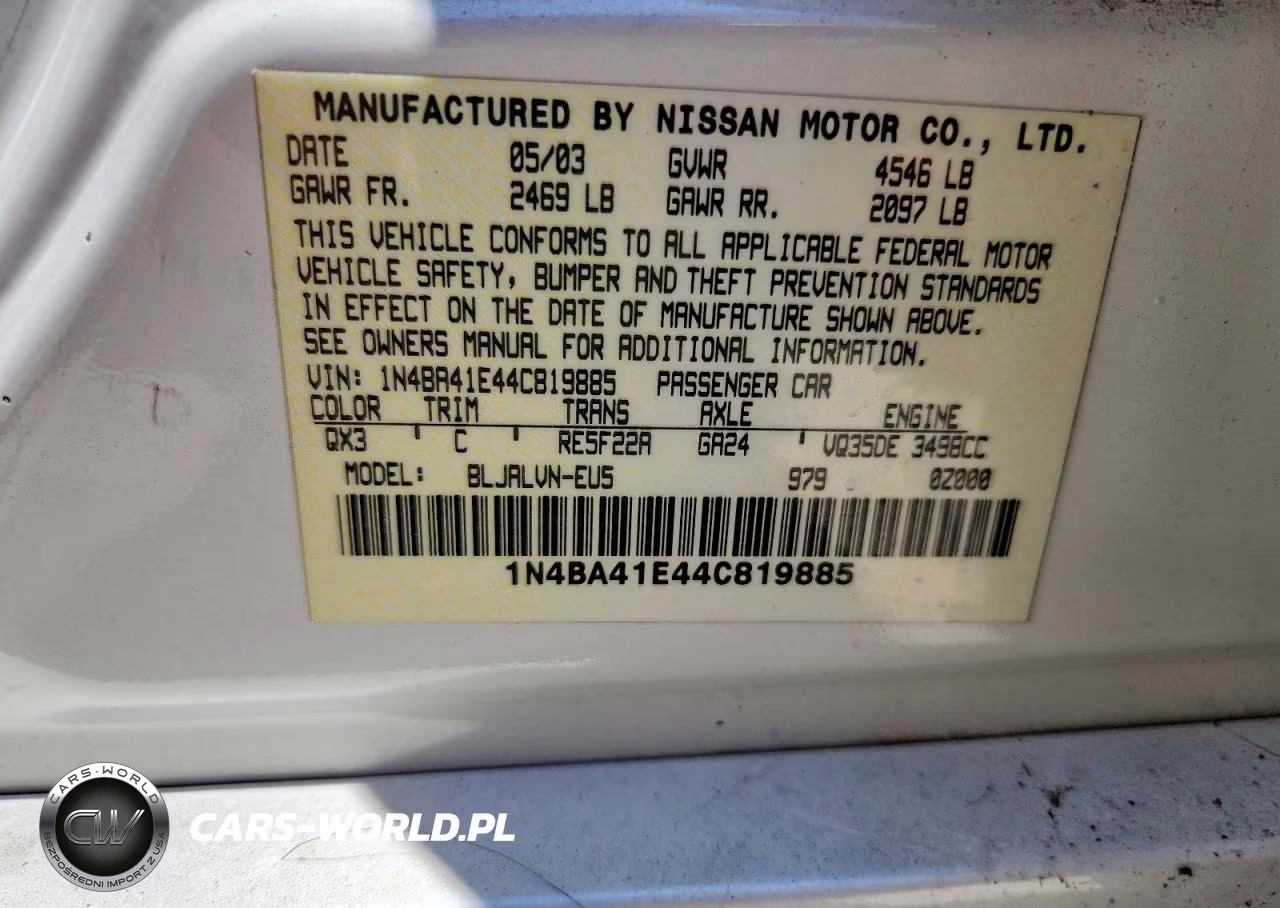 2004 Nissan Maxima 3.5 Se VIN:1N4BA41E44C819885 - 12