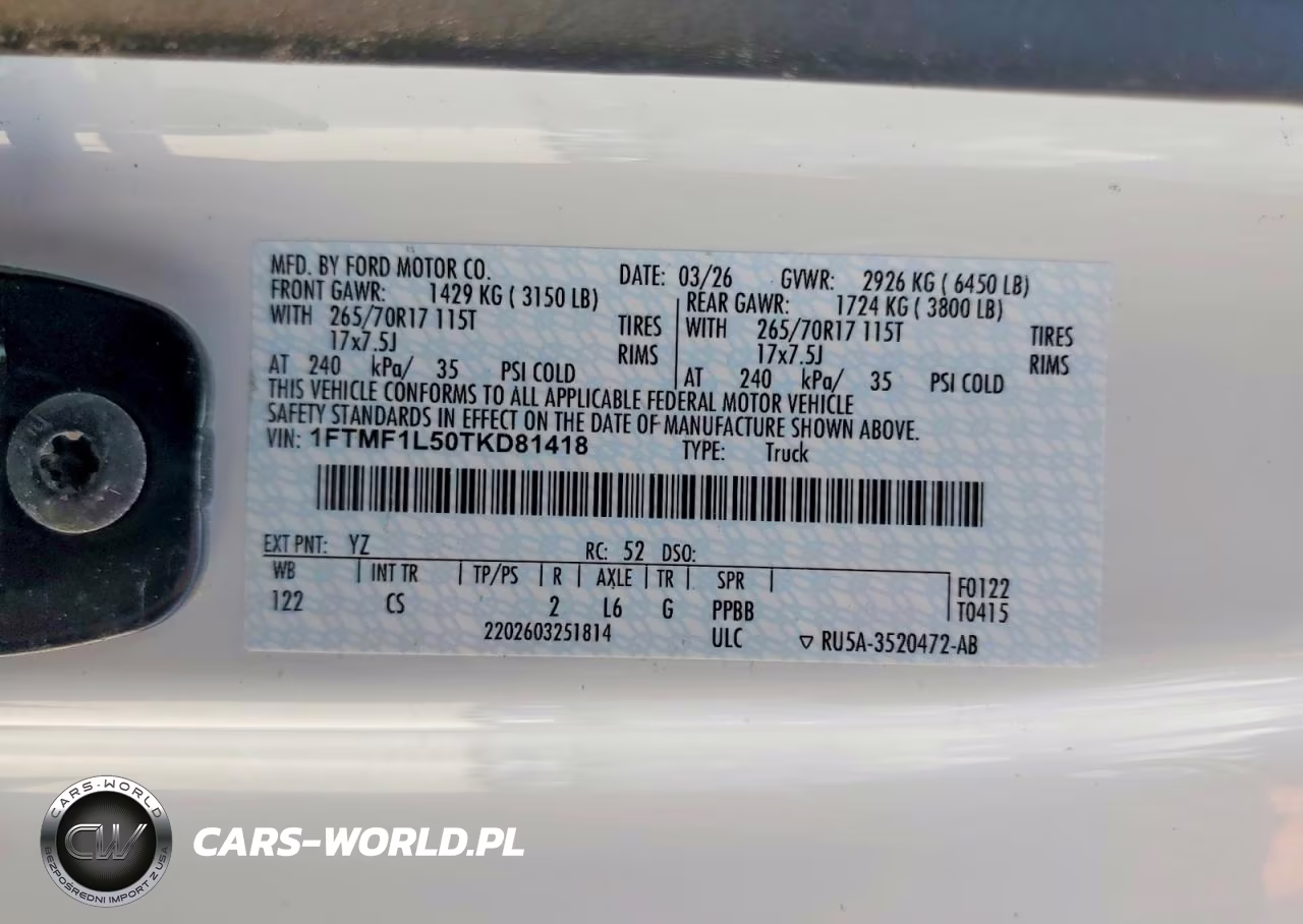 2026 Ford F150 Xl VIN:1FTMF1L50TKD81418 - 12