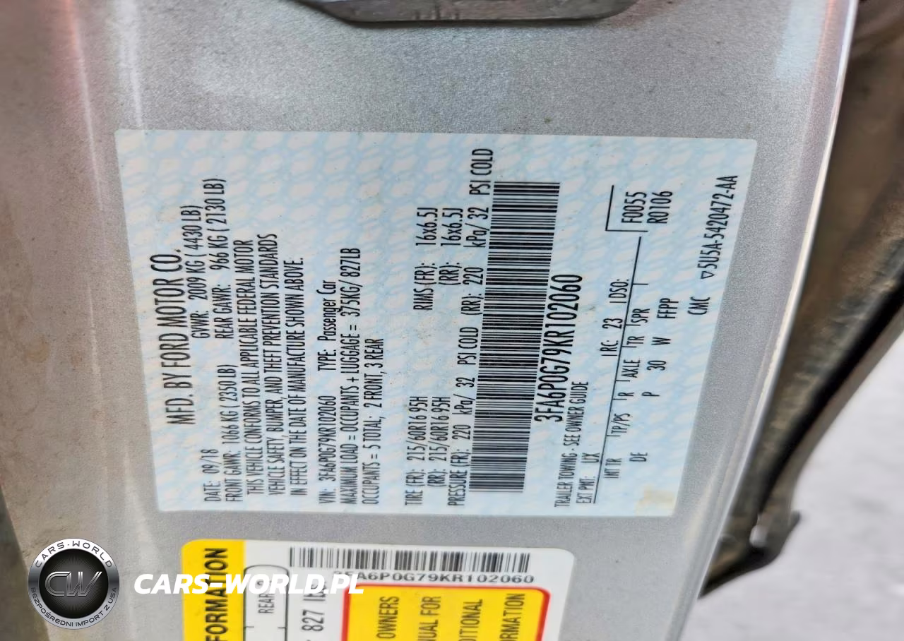 2019 Ford Fusion S VIN:3FA6P0G79KR102060 - 12