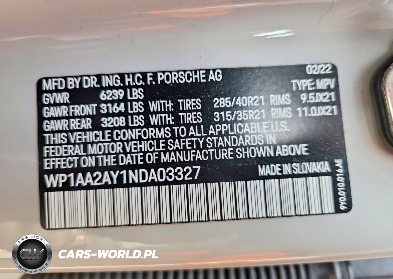 2022 Porsche Cayenne VIN:WP1AA2AY1NDA03327 - 13