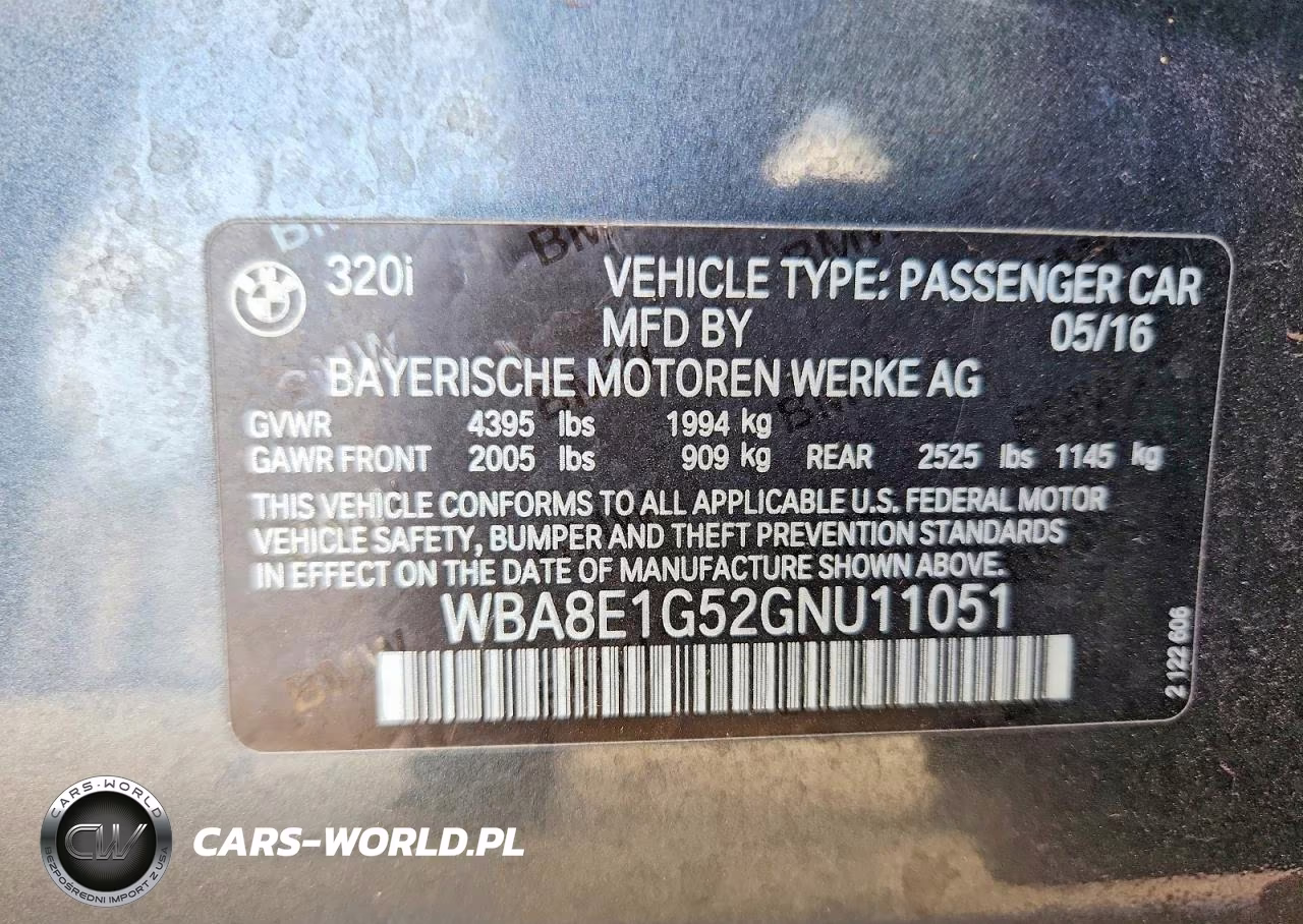 2016 BMW 320 I VIN:WBA8E1G52GNU11051 - 13