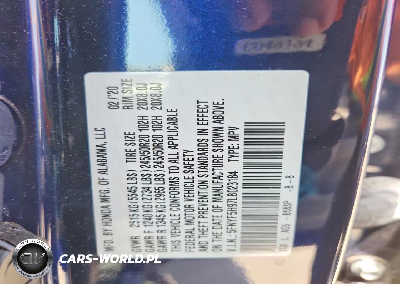 2020 Honda Pilot Touring VIN:5FNYF5H97LB023184 - 14