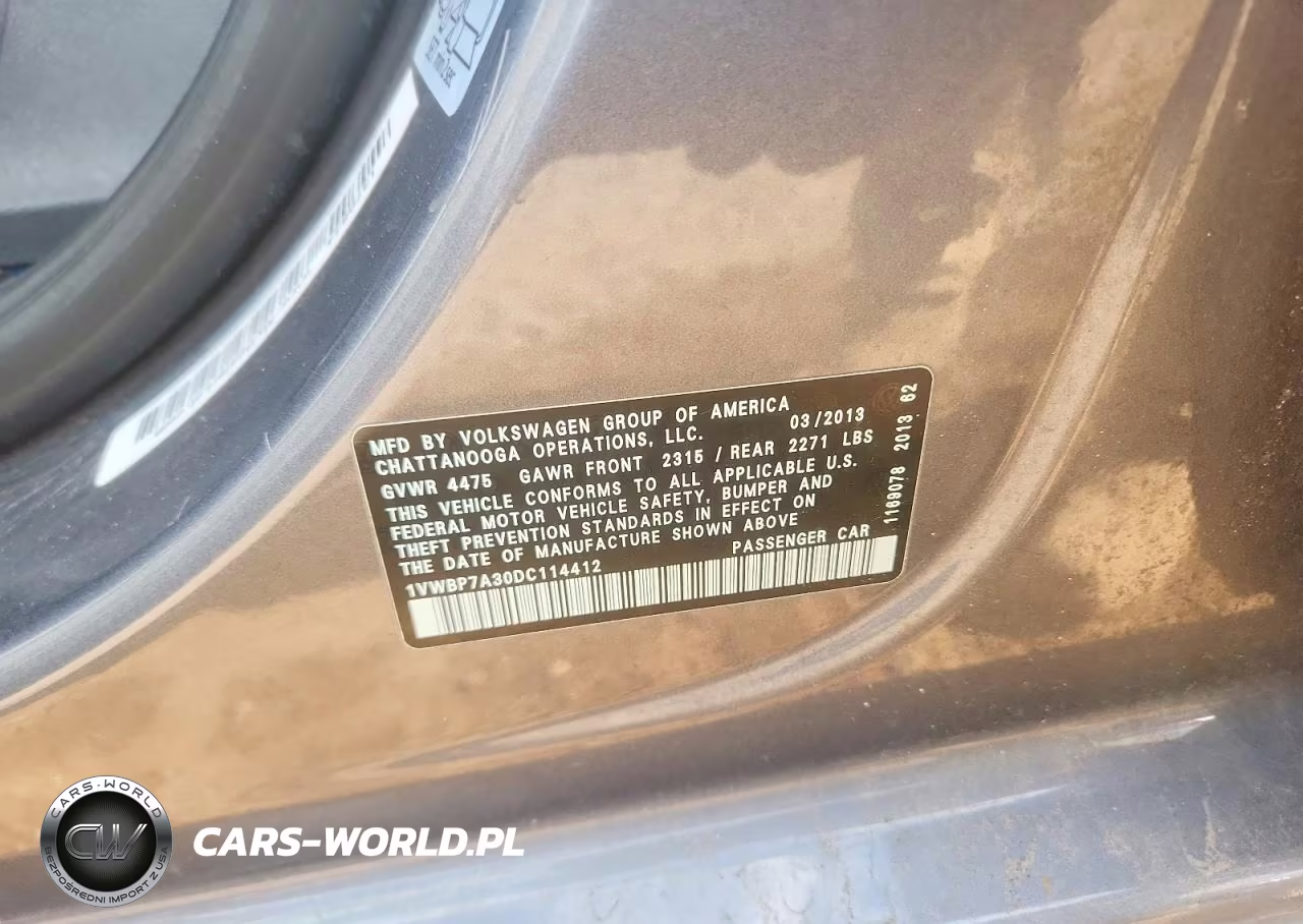 2013 Volkswagen Passat Se VIN:1VWBP7A30DC114412 - 12