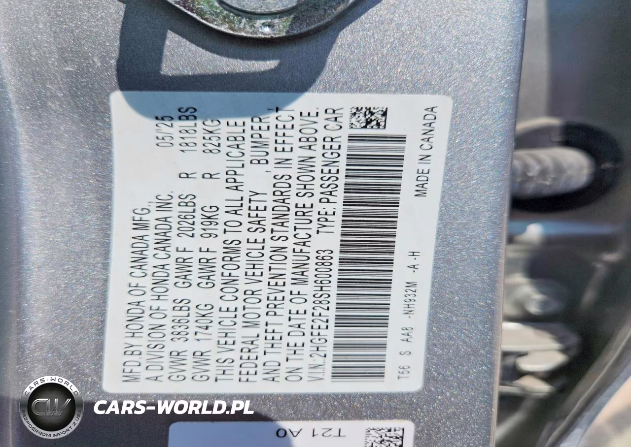 2025 Honda Civic Lx VIN:2HGFE2F28SH600863 - 12