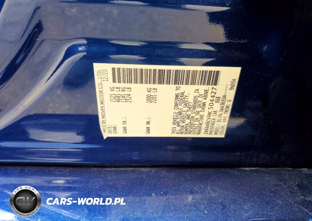 2021 Nissan Maxima Sv VIN:1N4AA6CV4MC504427 - 12